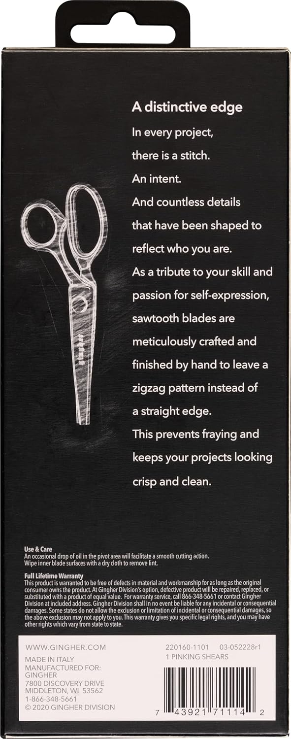 7.5" Pinking Shears for Fabric Cutting, Zig Zag Scissor Blades | Precise Cutting Craft Scissors, Hand-Finished Forged