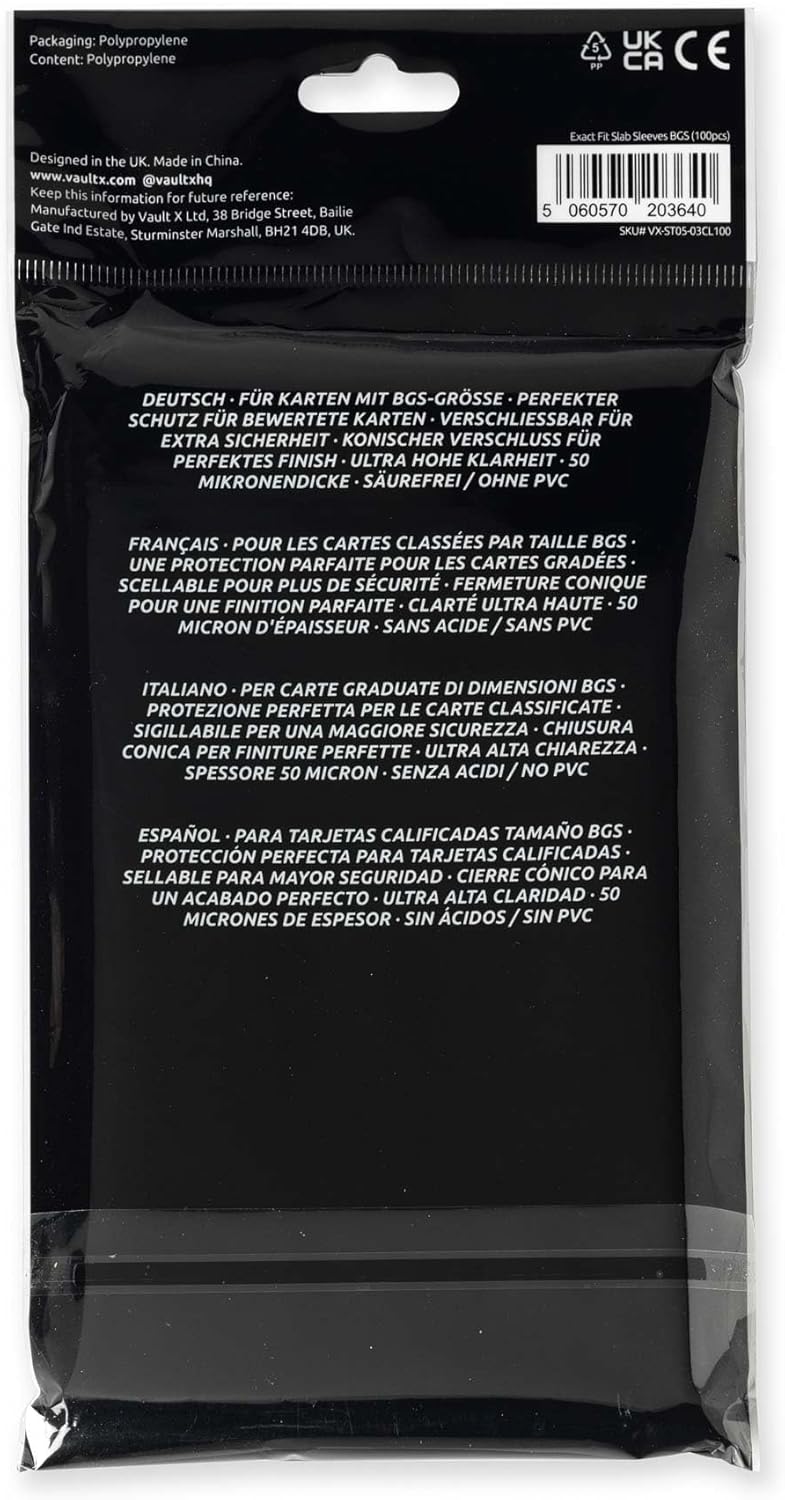 Exact Fit Slab Sleeves (100 Pack) for BGS Beckett Graded Cards | Fits BGS & Beckett graded slabs & cases.