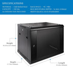 RackPath 9U Professional Wall Mount Server Cabinet Network Rack Enclosure with 2X Quiet Cooling Fan, 1x Brush Cable Management Panel, Black
