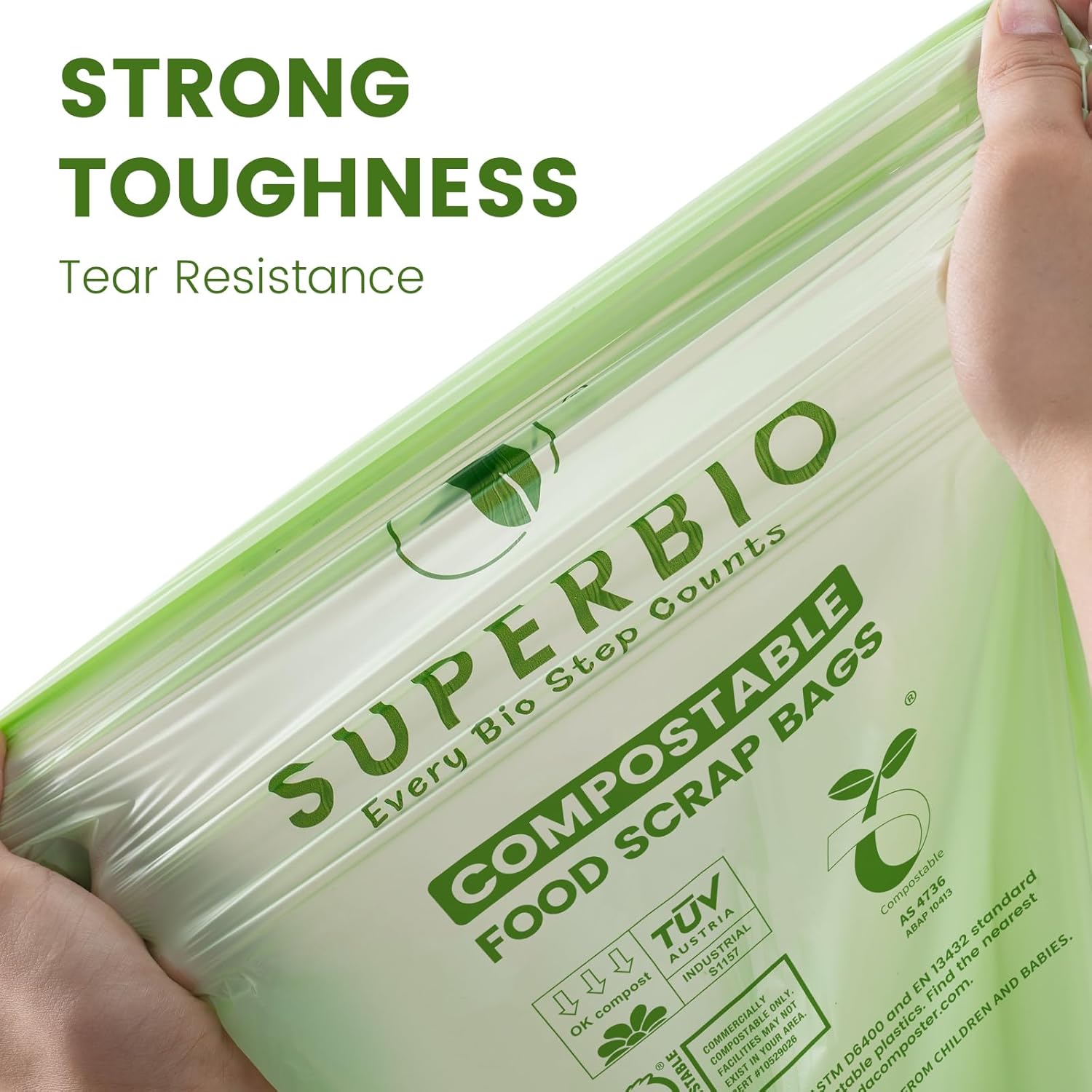 1.6 Gallon Handle Tie Compostable Food Scrap Bags For Counter Top Compost Bin, Small Compost Bags, 50 Count, 6 Liter