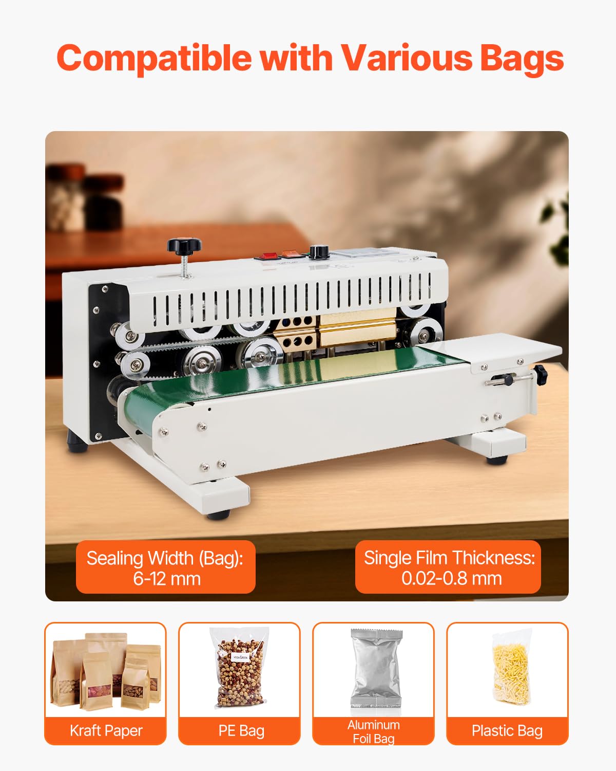 FR-900 Continuous Band Sealer, Automatic Horizontal Band Sealer 110V, Continuous Sealing Machine Temperature Control