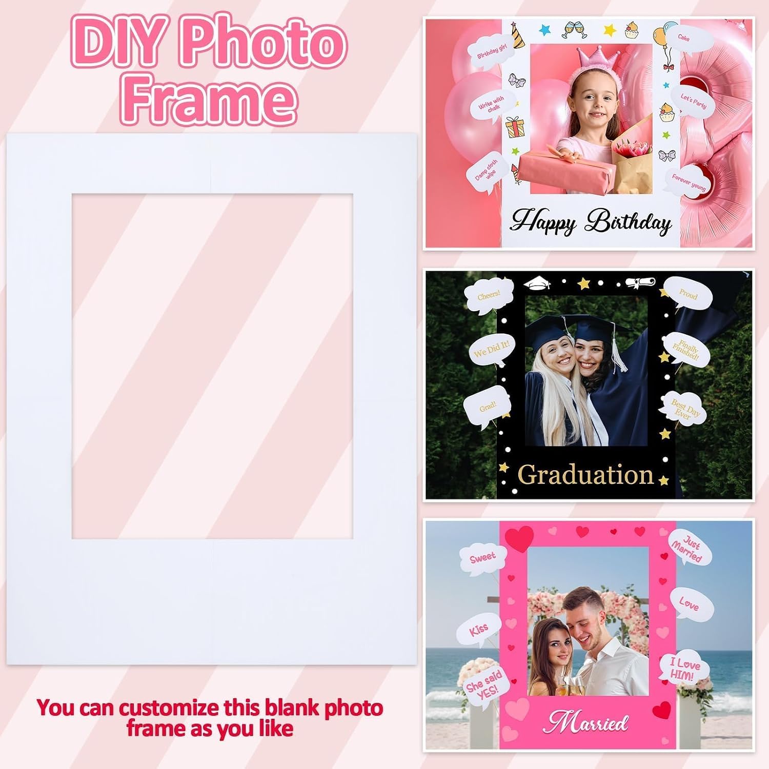32 x 24 inch Blank Photo Booth Props DIY Happy Birthday Party Supplies Writable Picture Frame with Speech Bubble