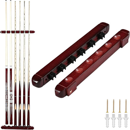 Wooden Billiard Cue Sticks Rack,2-Piece 4/6/8 Billiard Pool Cue Rack Wall Mounted Holders (wine, 6 cue)