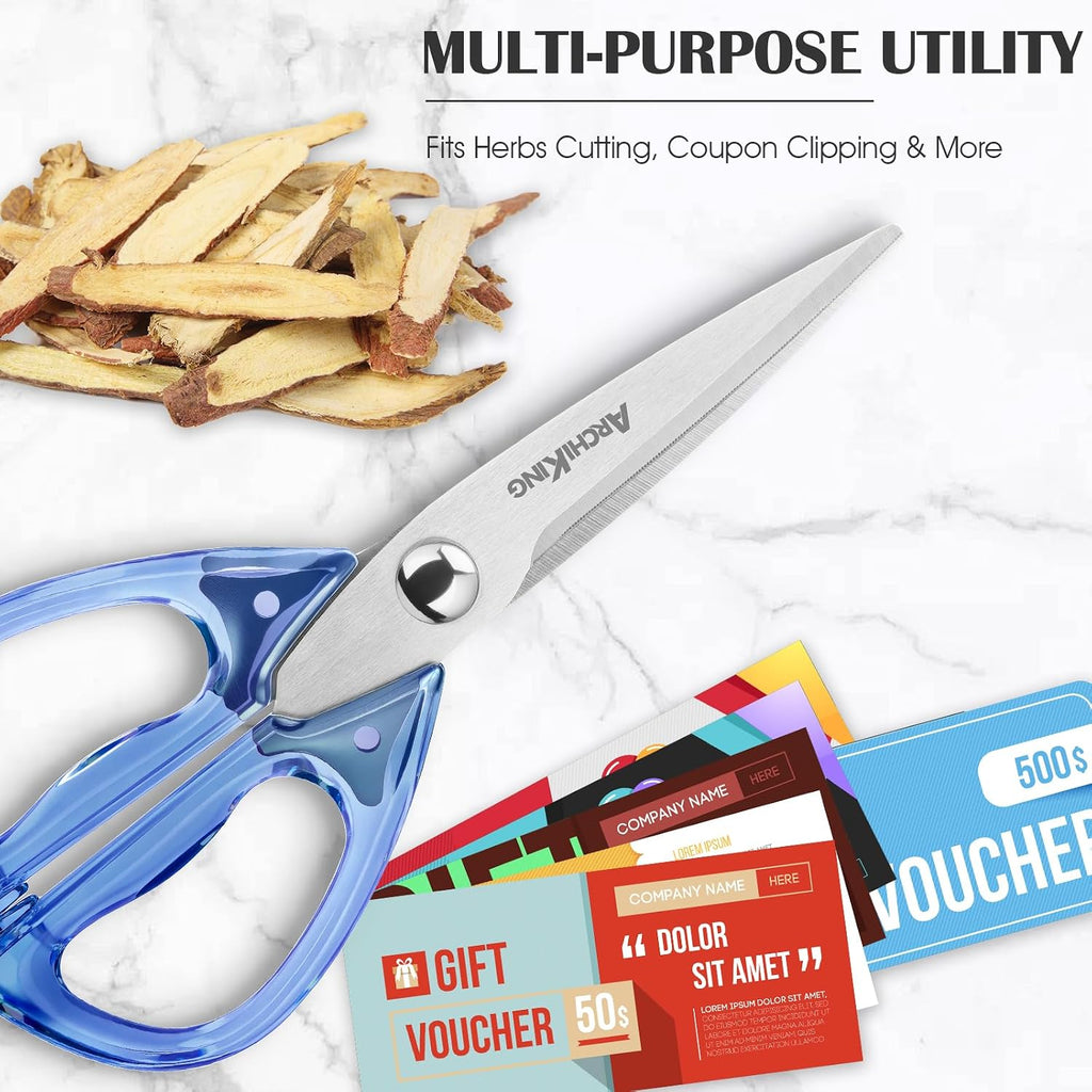 8.0inch Kitchen Shears, Sharp Stainless Steel Meat & Poultry Scissors, Transparent Blue Acrylic Handle, All Purpose