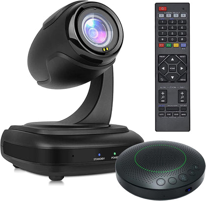 Conference Room Camera System, Wide-Angle 1080P PTZ Webcam with Wireless Bluetooth Speakerphone, 3X Optical Zoom, AI