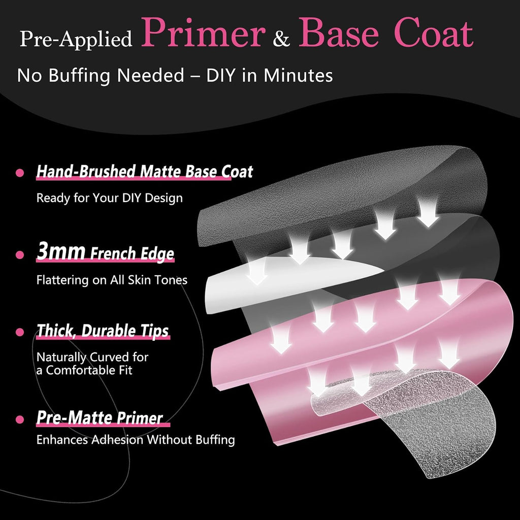 Deep Pink French Tip Press On Nails 150 Pcs Short Square