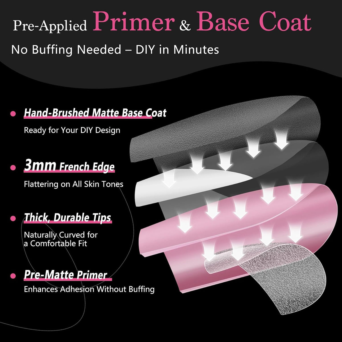 Deep Pink French Tip Press On Nails 150 Pcs Short Square