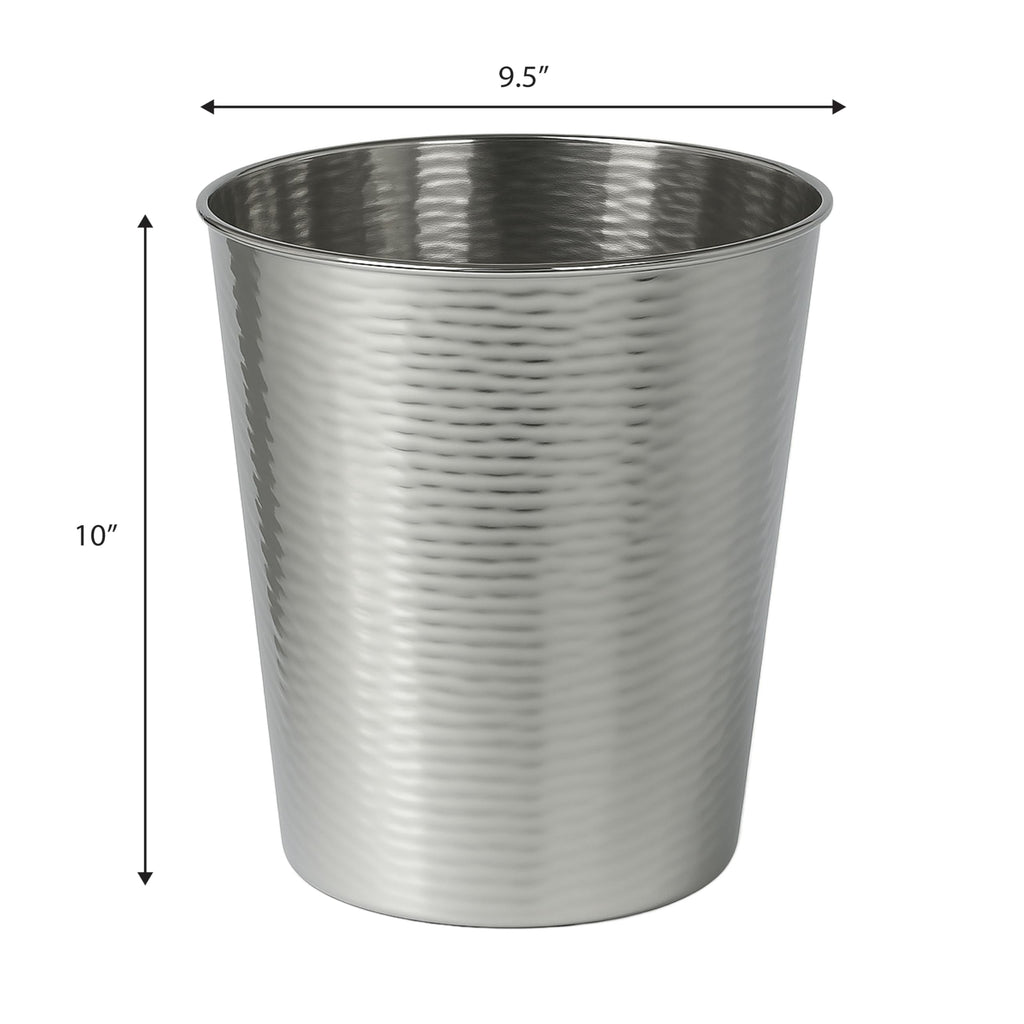 Remi 2.1 Gal Textured Steel Wastebasket, Polished Steel