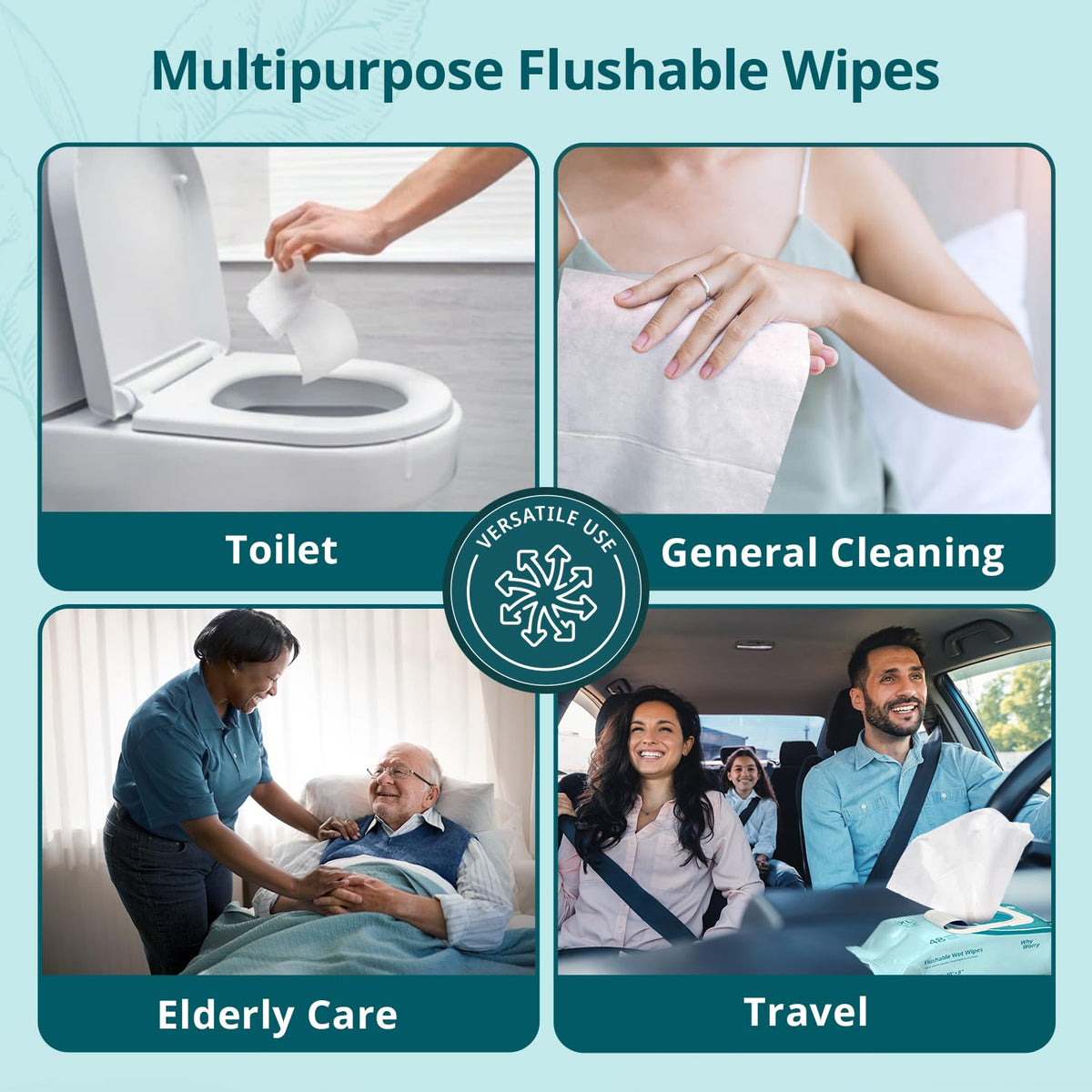 Flushable Wipes for Adults, Unscented, 8" x 10", 144 Count
