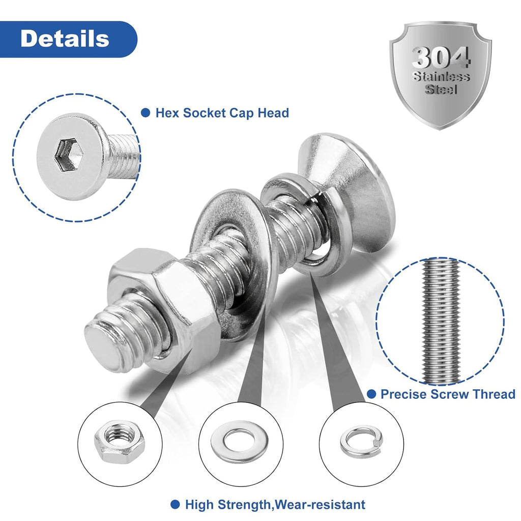 640Pcs Metric M3 Flat Head Hex Socket Cap Screws Assortment Kit, M3x 6/8/10/12/16/20/25/30 Internal Hex Drive Allen Bolts Nuts and Washers Set, 304 Stainless Steel, Fully Threaded, Pitch: 0.5mm