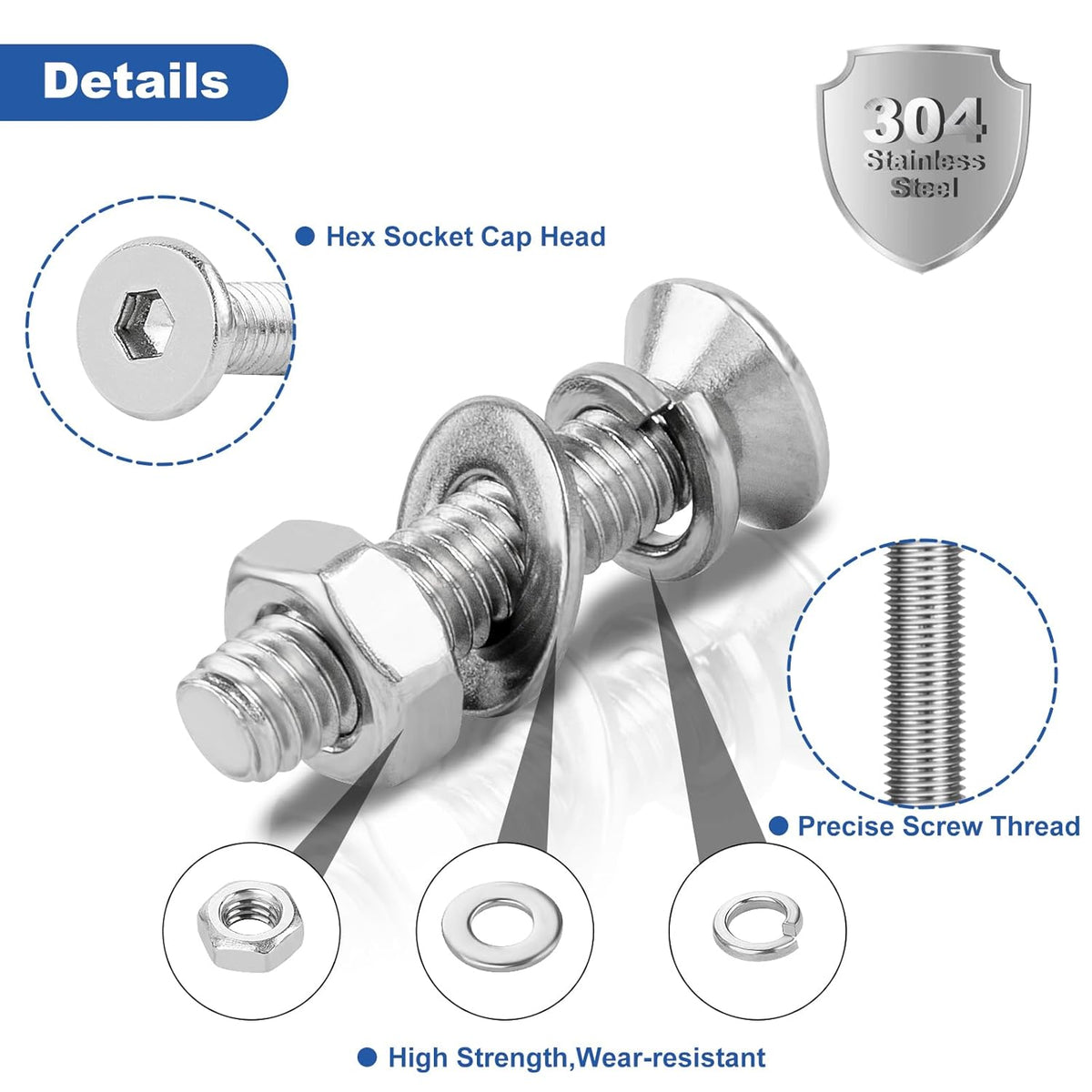 640Pcs Metric M3 Flat Head Hex Socket Cap Screws Assortment Kit, M3x 6/8/10/12/16/20/25/30 Internal Hex Drive Allen Bolts Nuts and Washers Set, 304 Stainless Steel, Fully Threaded, Pitch: 0.5mm