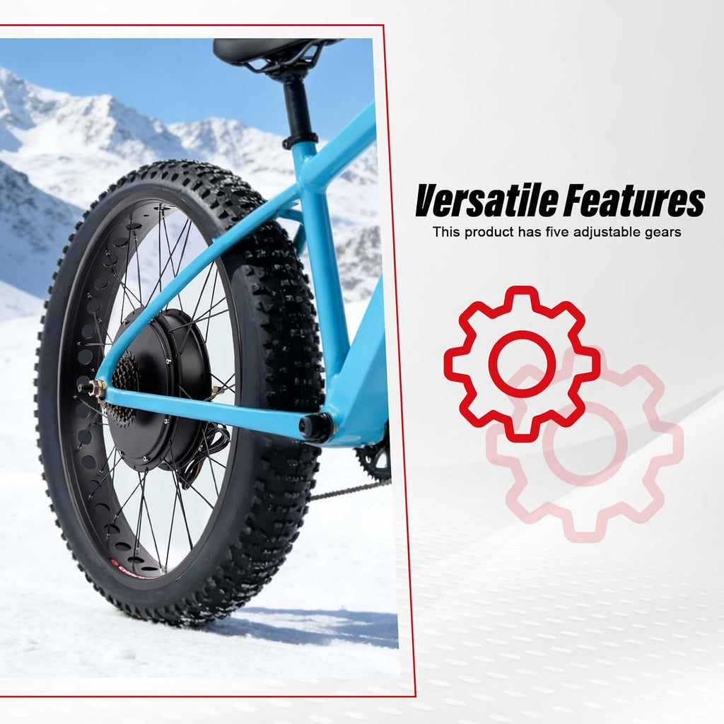 1500W 26" E-Bike Rear Wheel Conversion Kit,Electric Bicycle Fat Snow Tire Motor Kit w/Five-Speed Adjustable & LCD