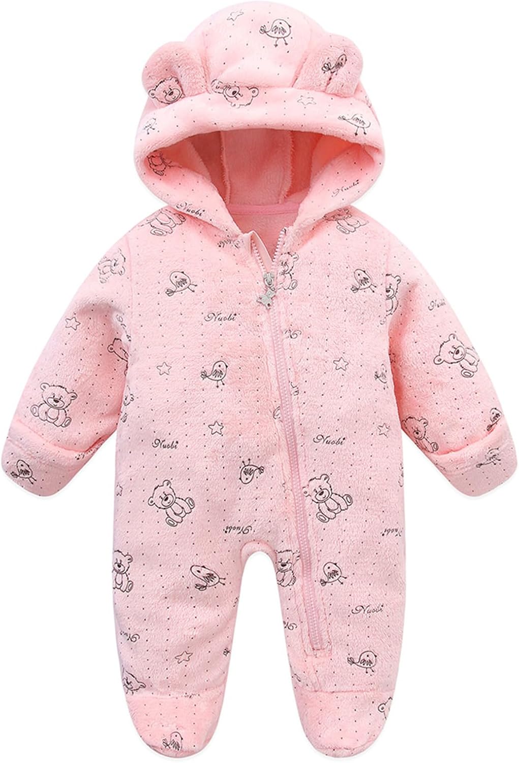 Newborn Baby Bear Suit Thin Fleece Footie Romper Snowsuit Hooded Jumpsuit Bodysuit Winter Clothes Boy Girl 0-12M