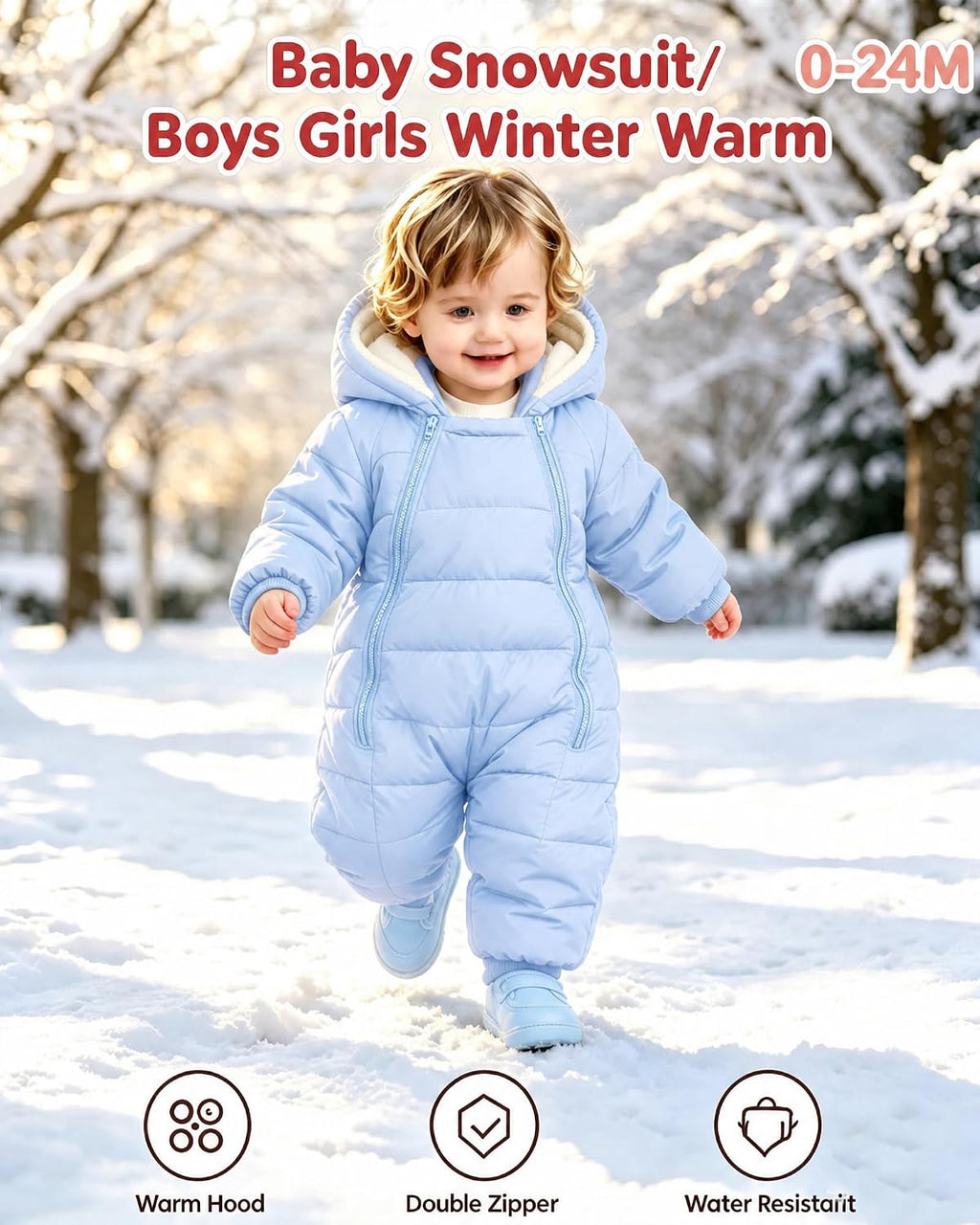 Baby Snowsuit Infant Winter Jumpsuit 0-24M Toddler Footed Jacket Unisex Warm Hooded Outfit Thick Fleece Coat
