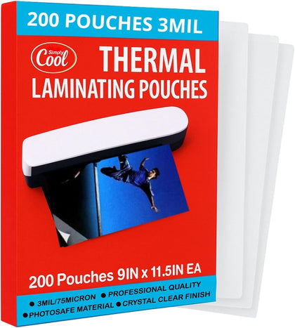 3 Mil Thermal Laminating Sheets Pouches 200ct 9 x 11.5 Inch | Thermal Laminating Pouches for Letter Size Document