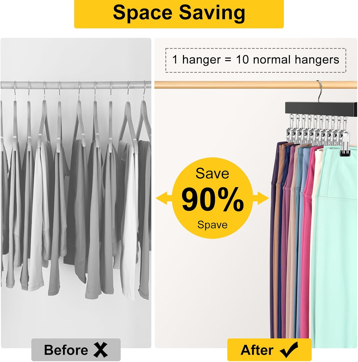 Legging Organizer for Closet, Pants Hangers with Clips Holds 20 Leggings, Jeans, Hats, Shorts, Socks, 360° Rotating