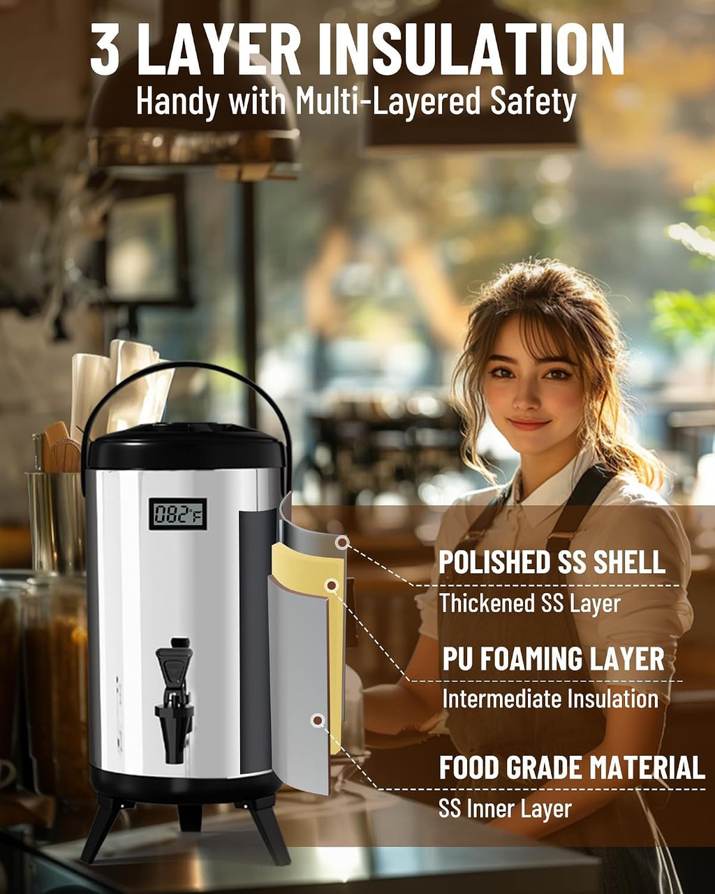 Insulated Beverage Dispenser Stainless Steel Silver 3.2Gal,1 Pack