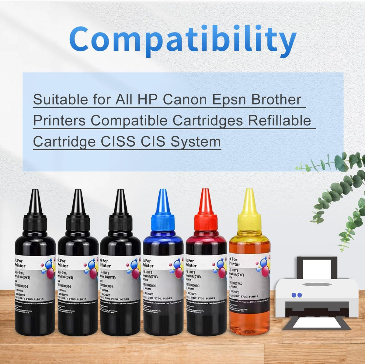 6-Pack Universal Dye Ink Refill Kit for All HP Canon Epsn Brother Printers Compatible Cartridges Refillable Cartridge