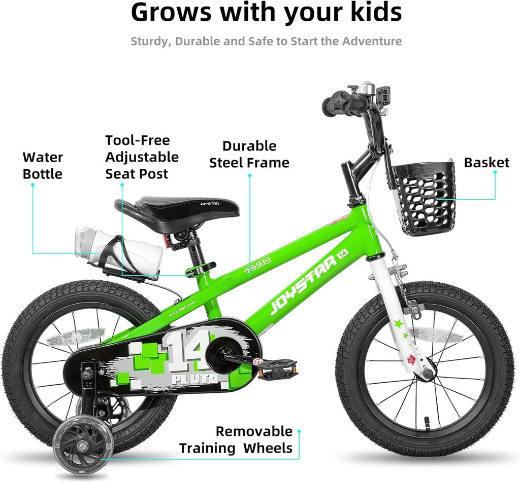Pluto 12 14 16 18 20 Inch Kids Bike with Light Up Training Wheels, Kids' Bicycle for Boys Girls Age 3-12 Years