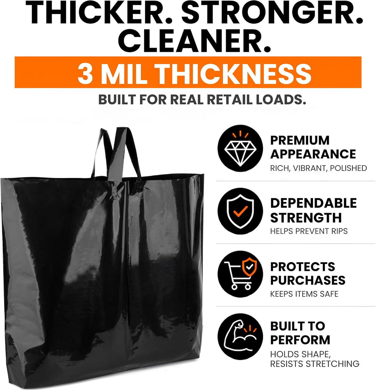 19x15 Large Plastic Shopping Bags for Small Business with Handles