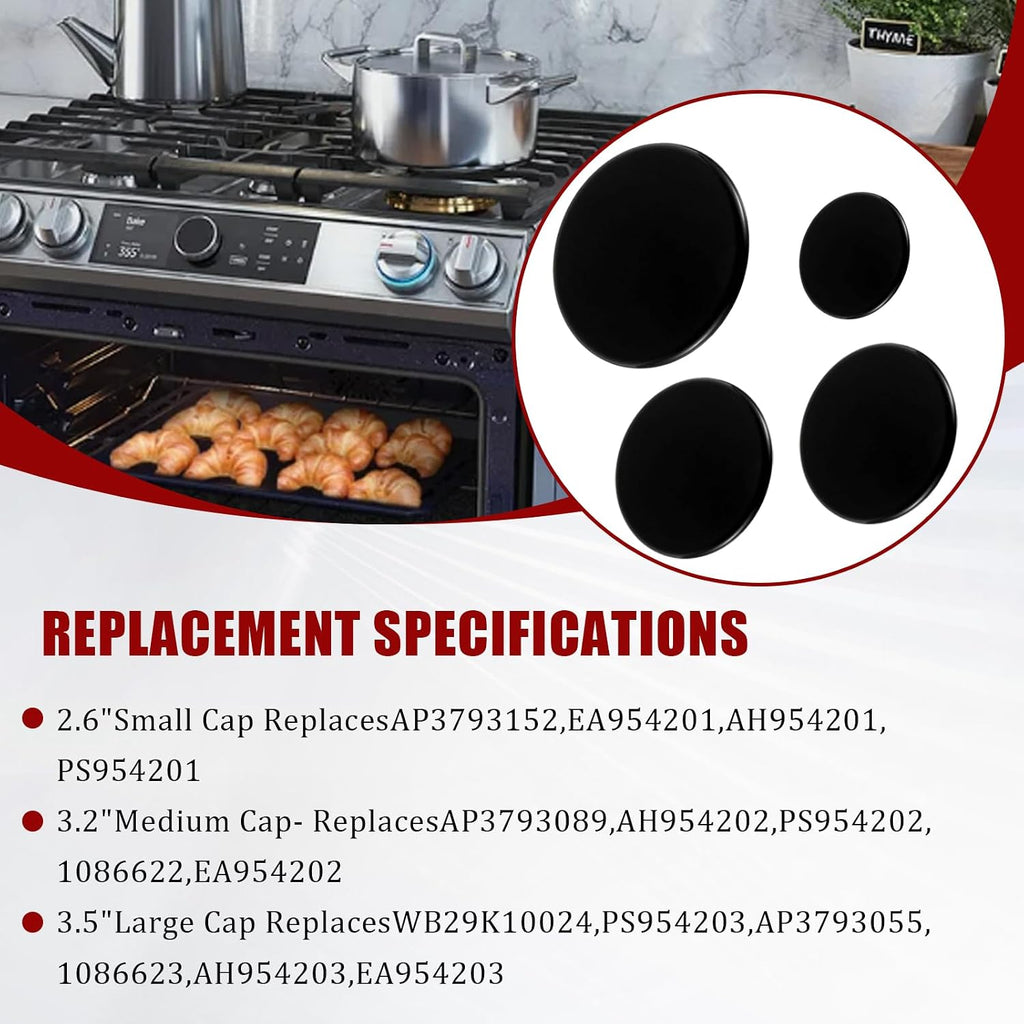 Surface Burner Cap Set Compatible With GE Gas Range/Stove/Oven (4-Pack)