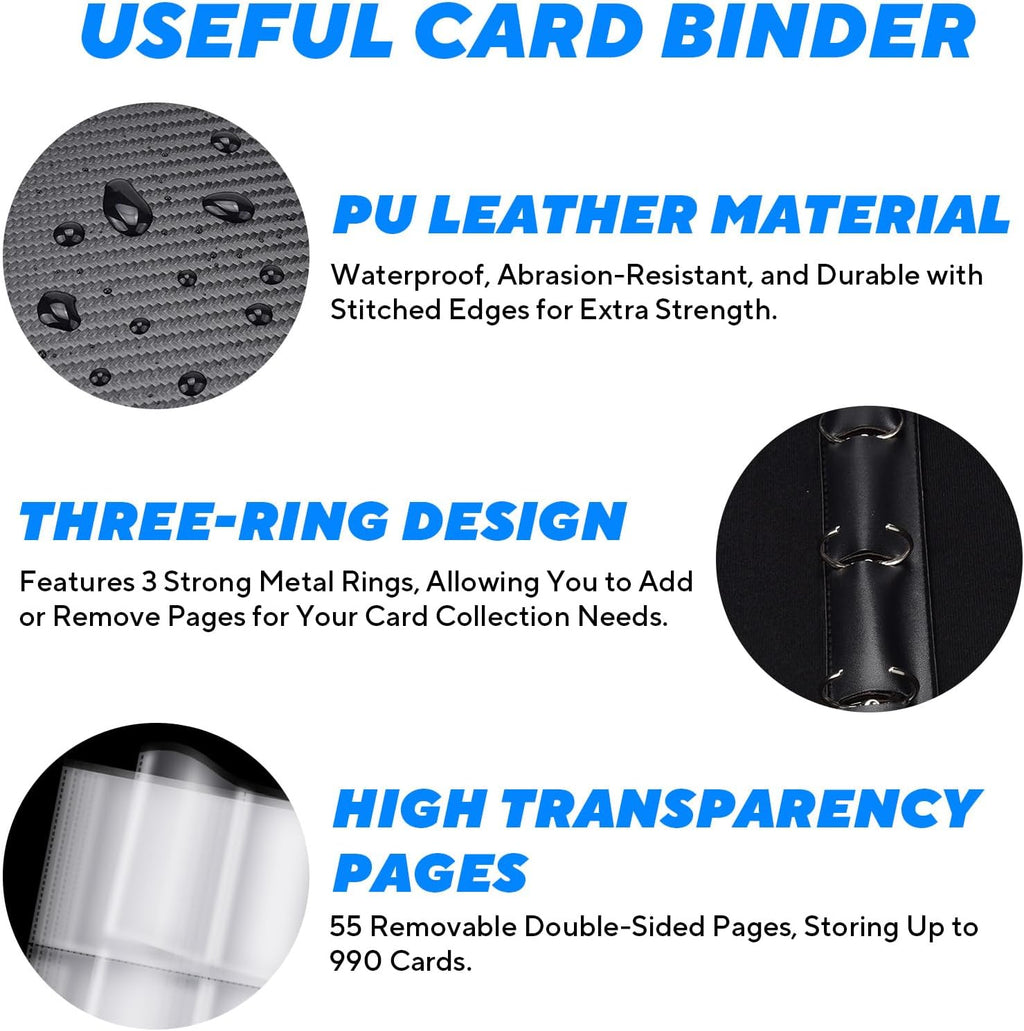 Portable 9-Pocket Trading Card Binder, Holds 1080 Cards | 60 Removable Double-Sided Sleeves, Baseball Card Binder