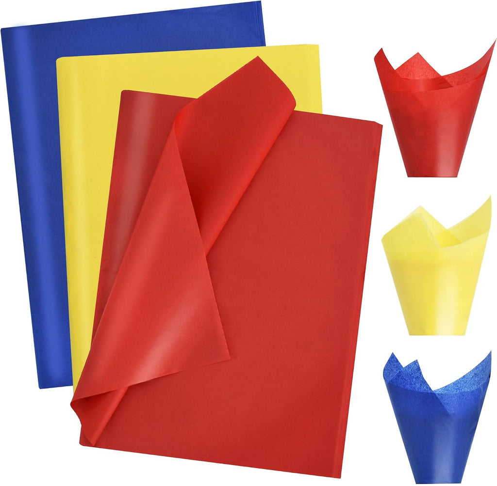 90 Sheets Red Yellow Blue Tissue Paper Bulk for Gift Wrapping Bags