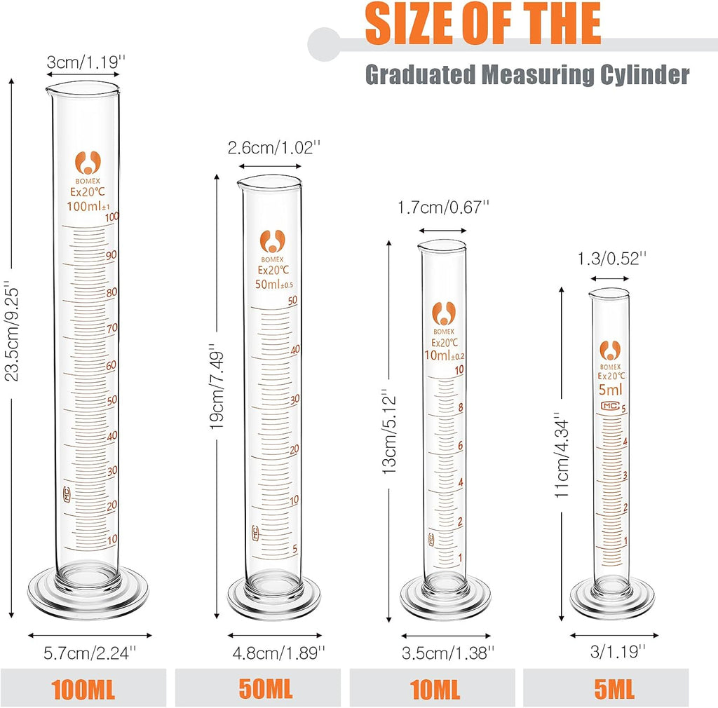 10 Pieces Glass Measuring Beaker and Graduated Measuring Cylinder with Stirring Rod 50/100/ 250/500/ 1000 ml Thick