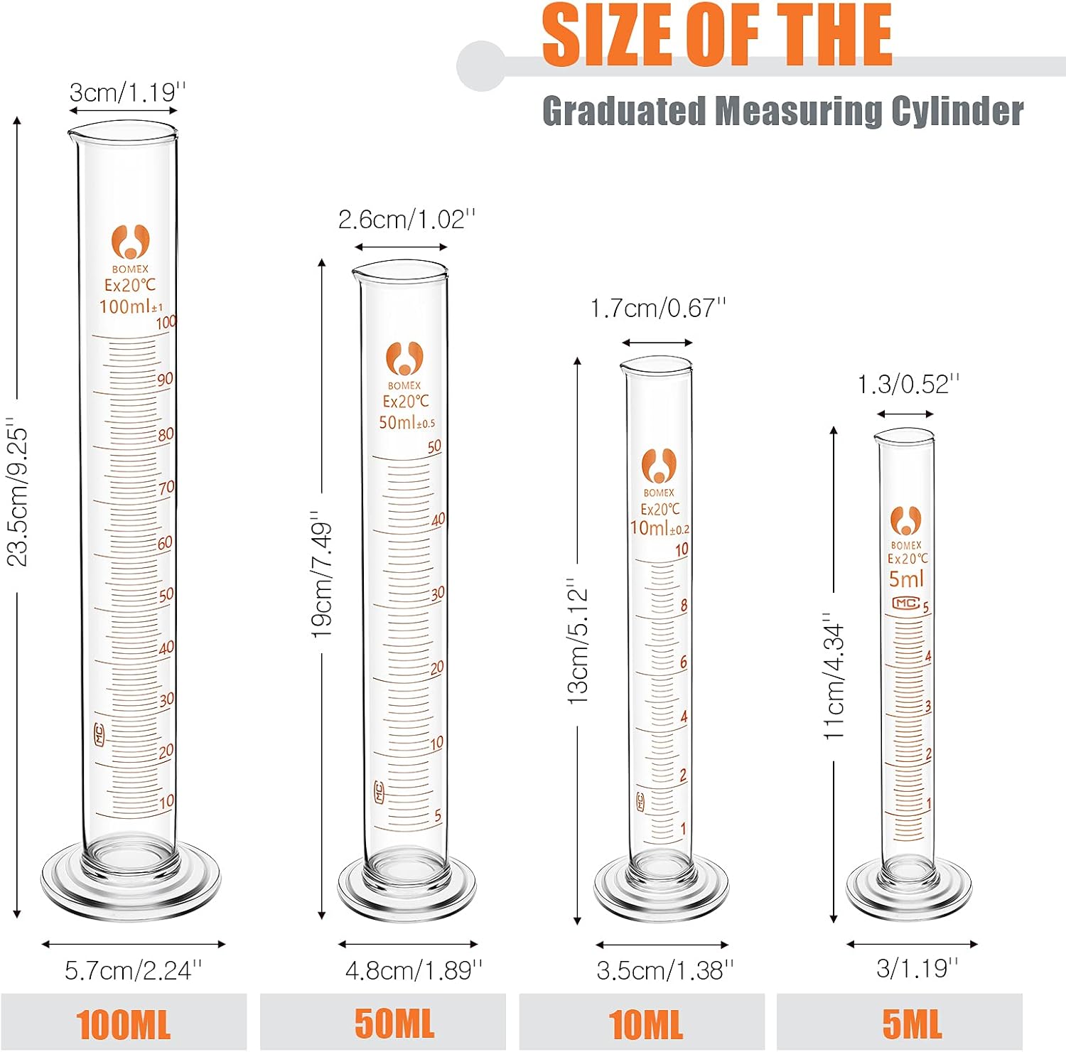 10 Pieces Glass Measuring Beaker and Graduated Measuring Cylinder with Stirring Rod 50/100/ 250/500/ 1000 ml Thick