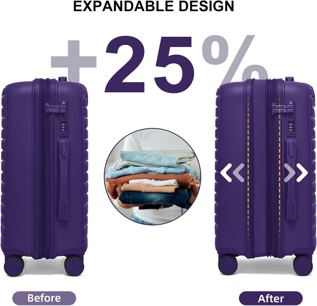 Luggage Sets 3 Piece, Expandable Hardside PP Carry On Luggage Suitcase with 360° Spinner Wheels TSA Lock Suitcase Set