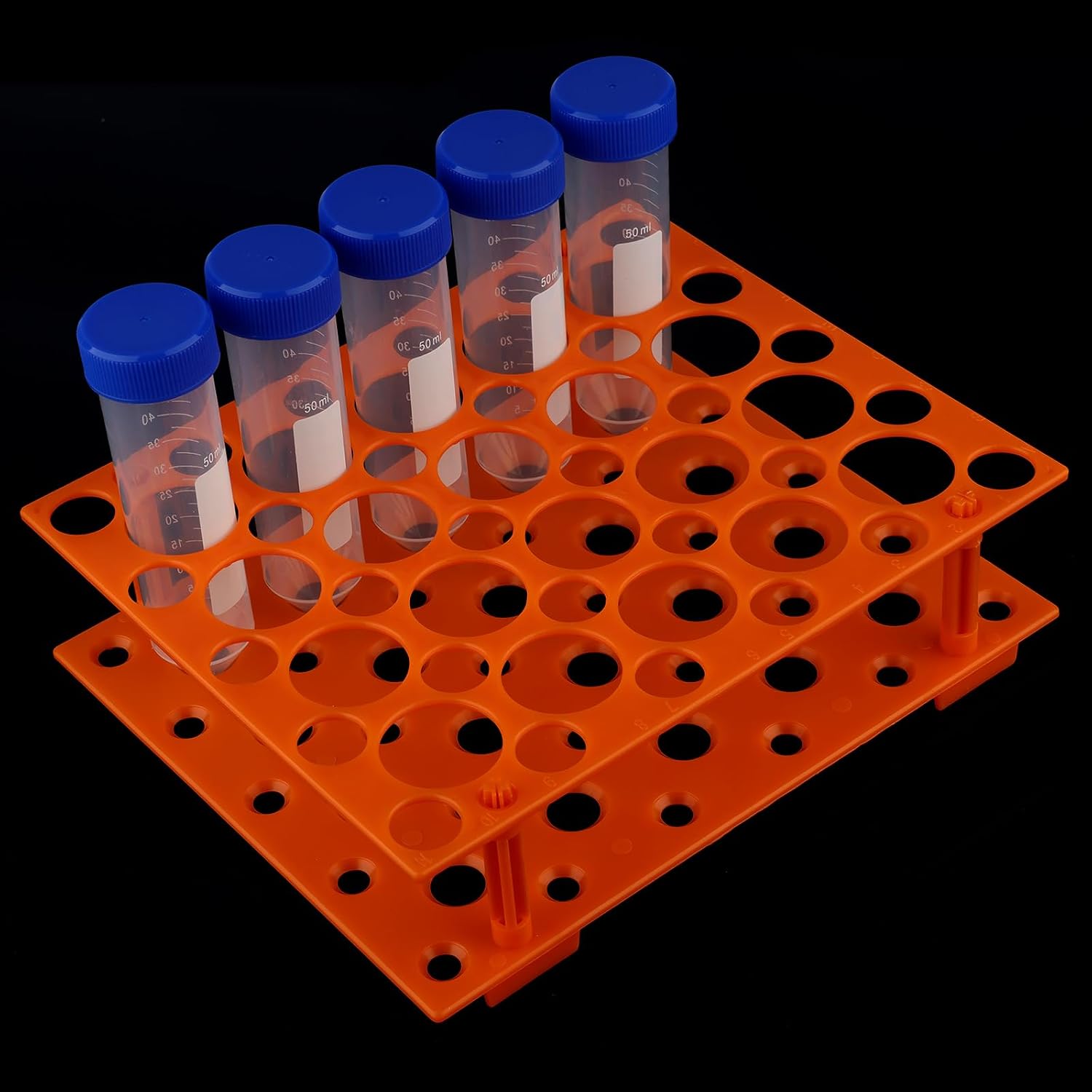 Centrifuge Tube Rack, 50-Hole Detachable Centrifuge Tube Rack Plastic Stand for 10/15/50 ml Tubes, Orange, 1 Pack