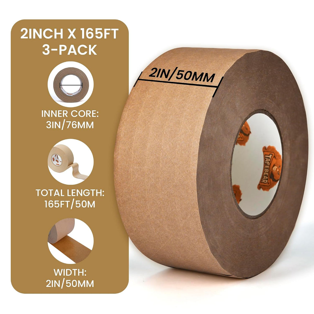 Water Activated Tape Fiber Reinforced Gummed Tape 2inch x 165ft