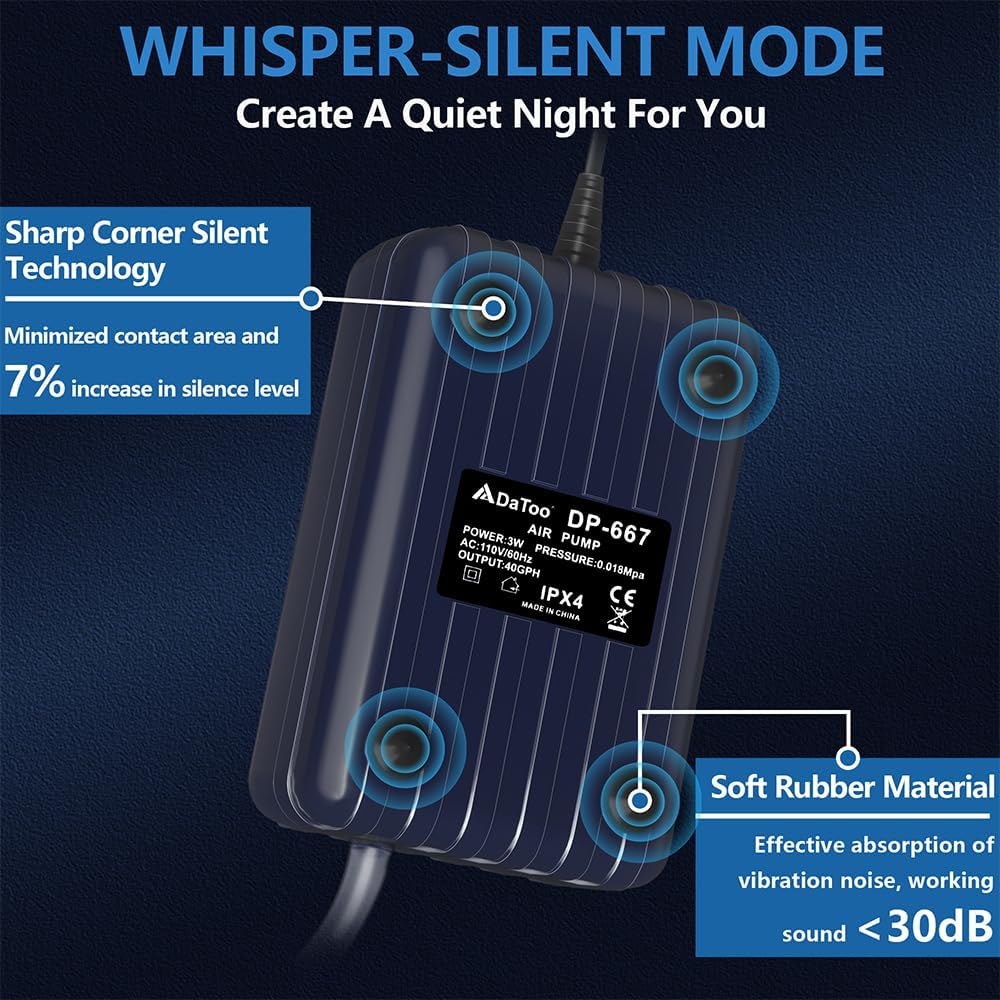 Aquarium Air Pump Compact Fish Tank Air Pump Quiet Aquarium Bubbler Aerator Buckets Oxygen Aerator Pump for 1 to 20