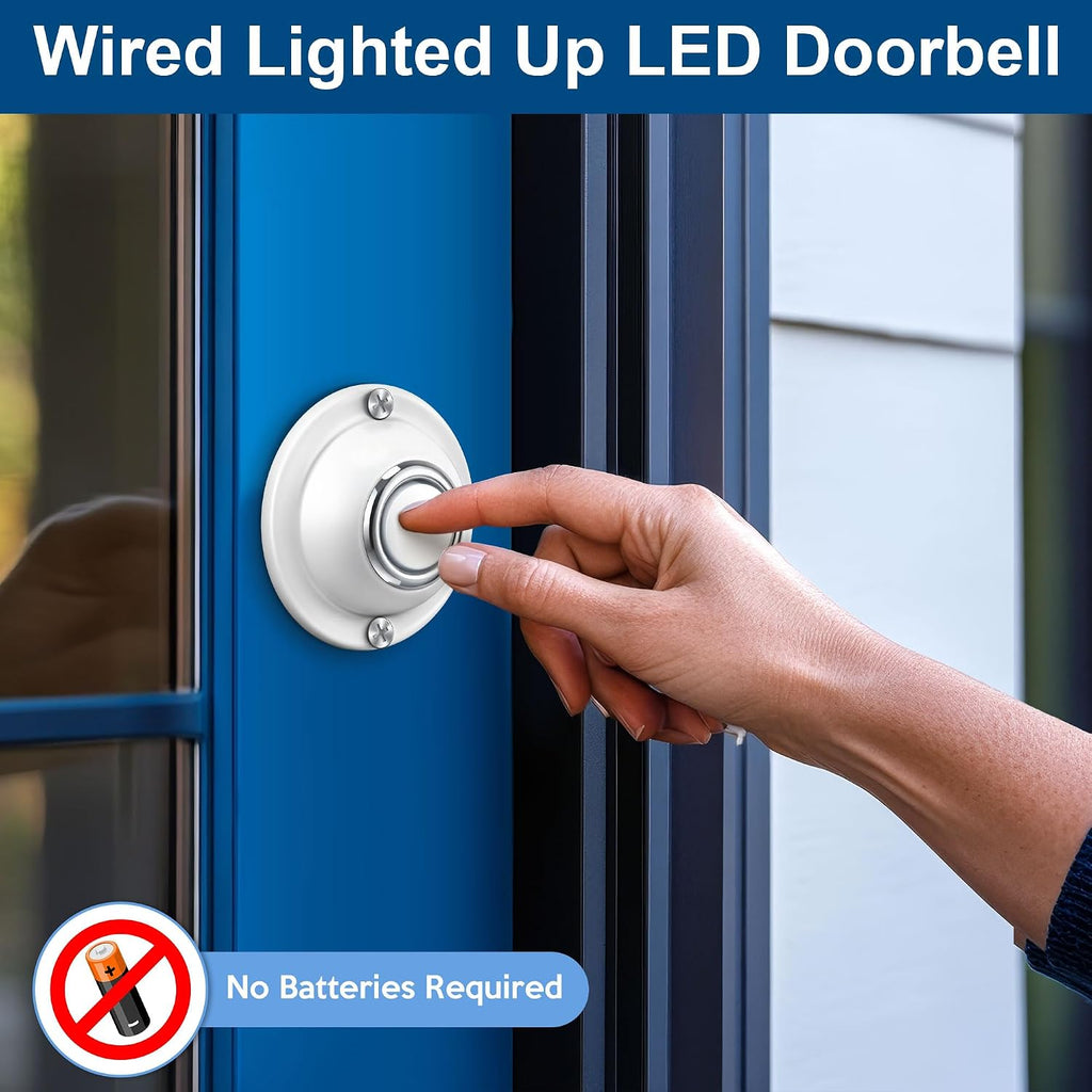 Door Bell Button, Round Metal Doorbell Button Wired Lighted Up LED Door Buttons Replacement Solid Iron Doorbell for