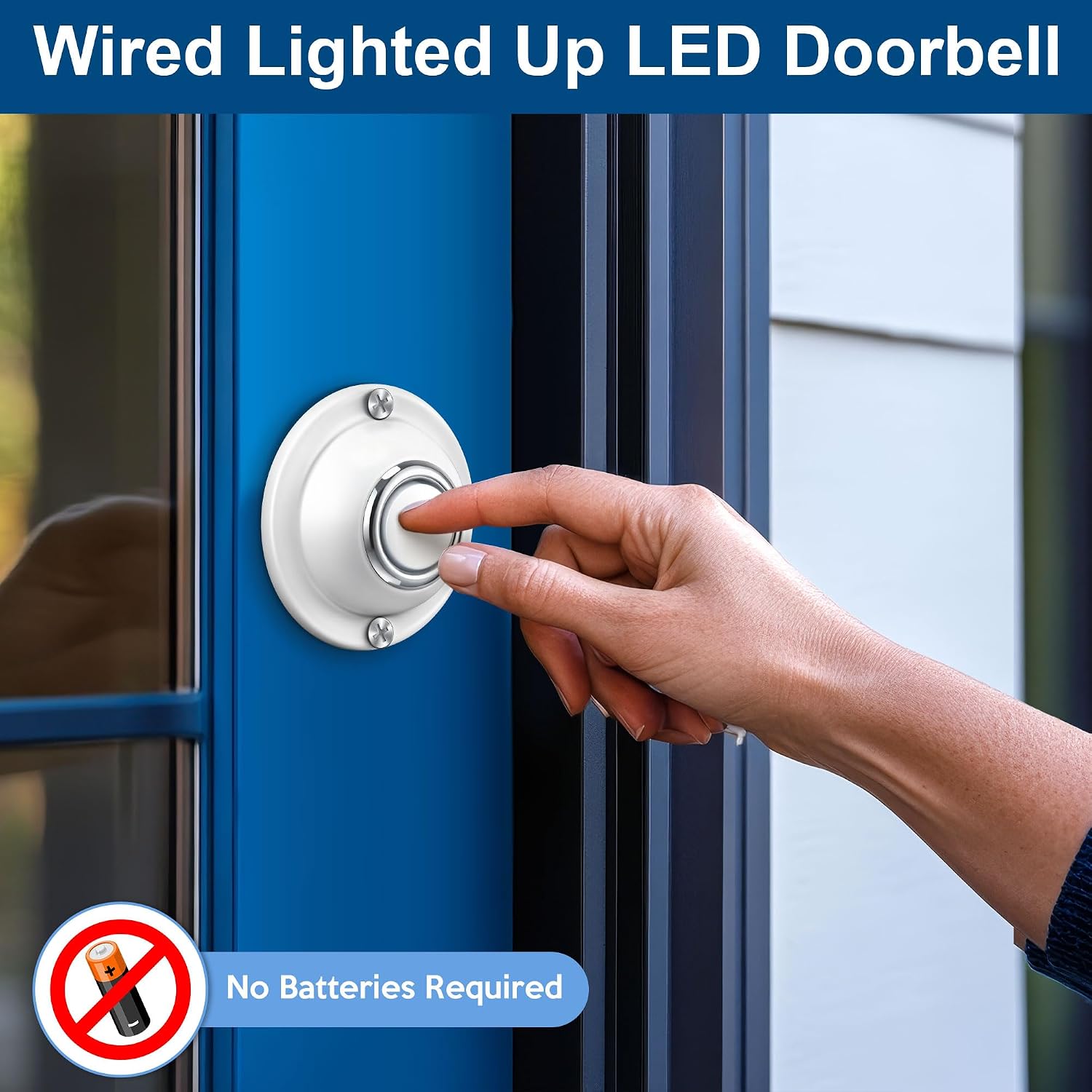 Door Bell Button, Round Metal Doorbell Button Wired Lighted Up LED Door Buttons Replacement Solid Iron Doorbell for