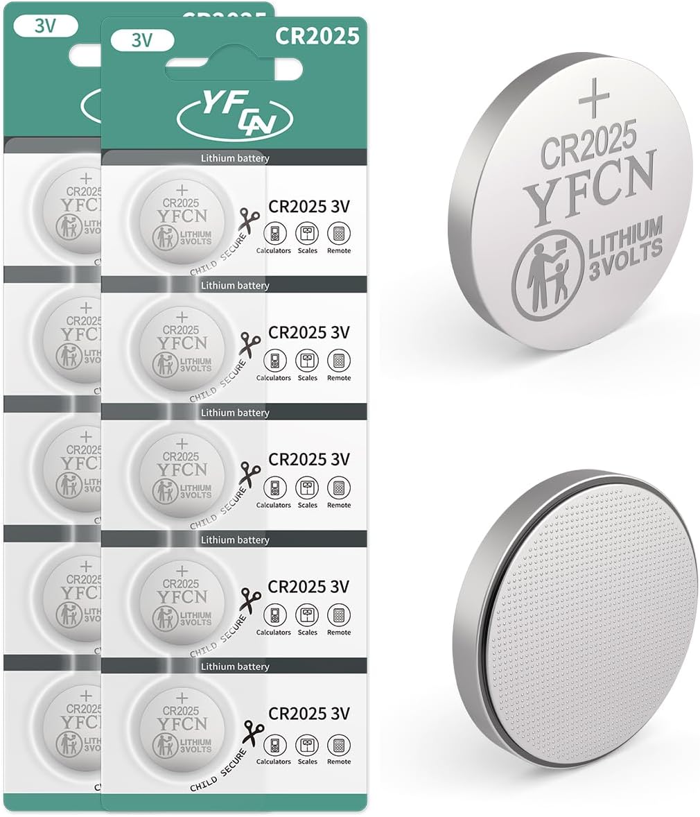 CR2025 Battery 3V Lithium Battery 10 Count Pack CR2025 Batteries for Key Fobs, Remote Control, LED Candles