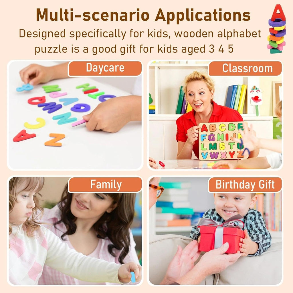 Wooden Puzzles for Toddlers 3-5, Boys & Girls, Montessori Toddler | 3 in 1 Wooden Puzzle, Alphanumeric Graphics