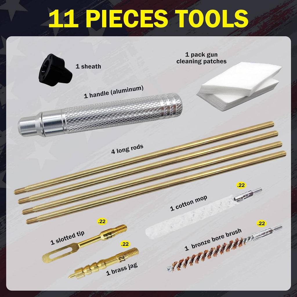 Gun Cleaning Kit for .22 .223Cal 5.56mm .22LR Rifle Pistol Cleaning Kit with Gun Cleaning Patches, Bronze Bore Brush