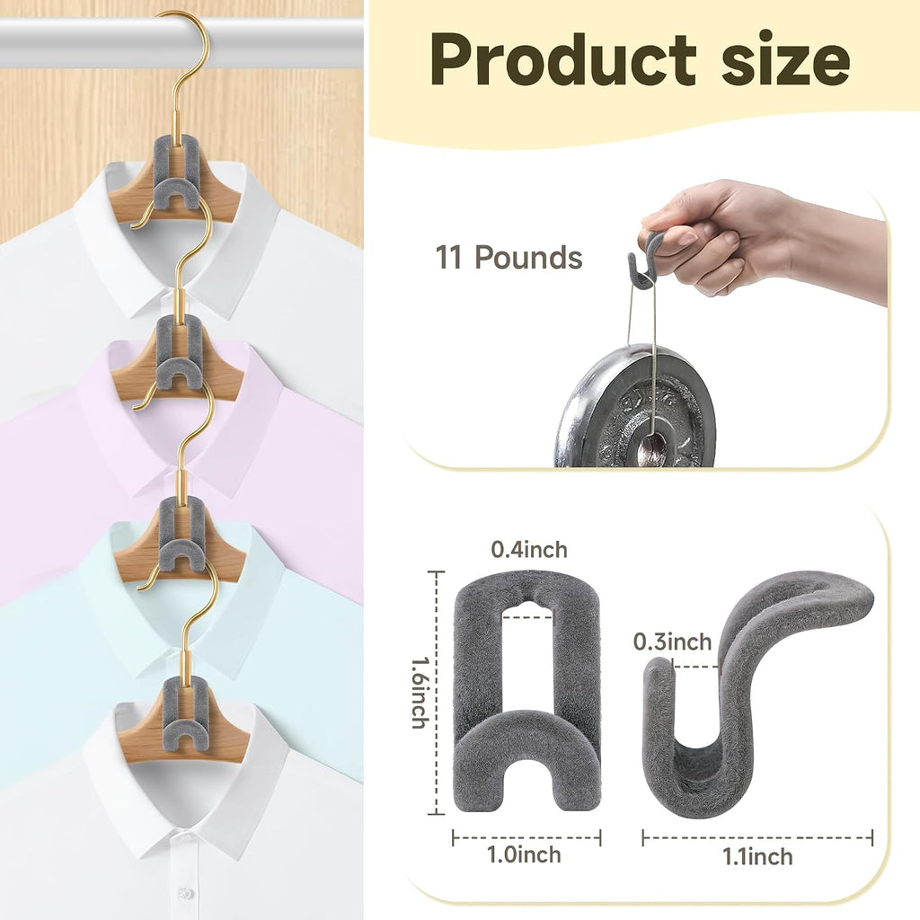 60 Pack Velvet Space-Saving Hanger Connector Hooks for Closet, Gray | Cascading Hanger Hooks, College Dorm Essentials