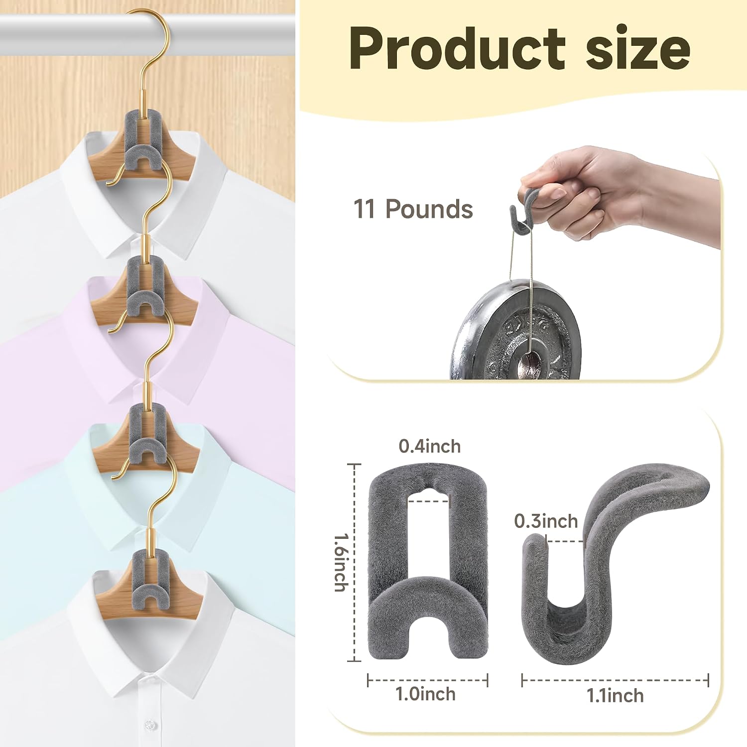 60 Pack Velvet Space-Saving Hanger Connector Hooks for Closet, Gray | Cascading Hanger Hooks, College Dorm Essentials