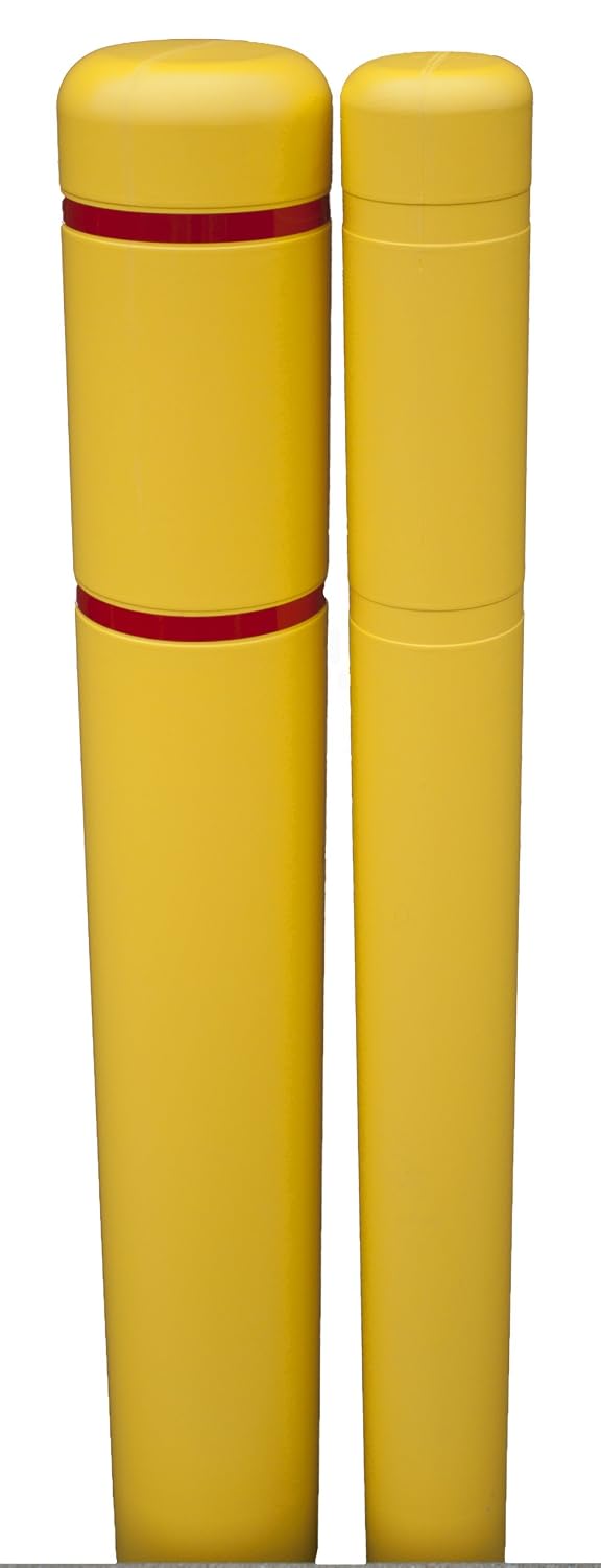 79452YR HDPE Bollard Guard Cover with Red Reflective Tape, 4" Post, 1/8" Thickness, 4.95" Diameter x 52" Height, Yellow