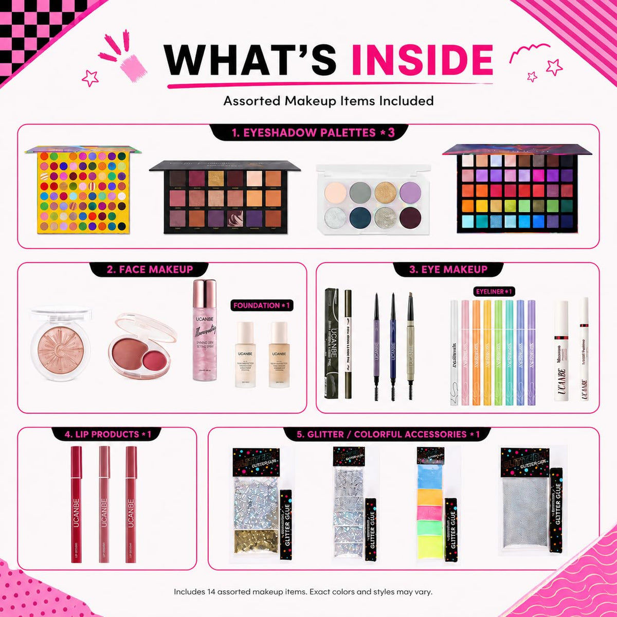 Makeup Set Box, Assorted Makeup & Cosmetics Gift Box Worth $140, Beauty Set with Eyeshadow Palettes, Face Makeup