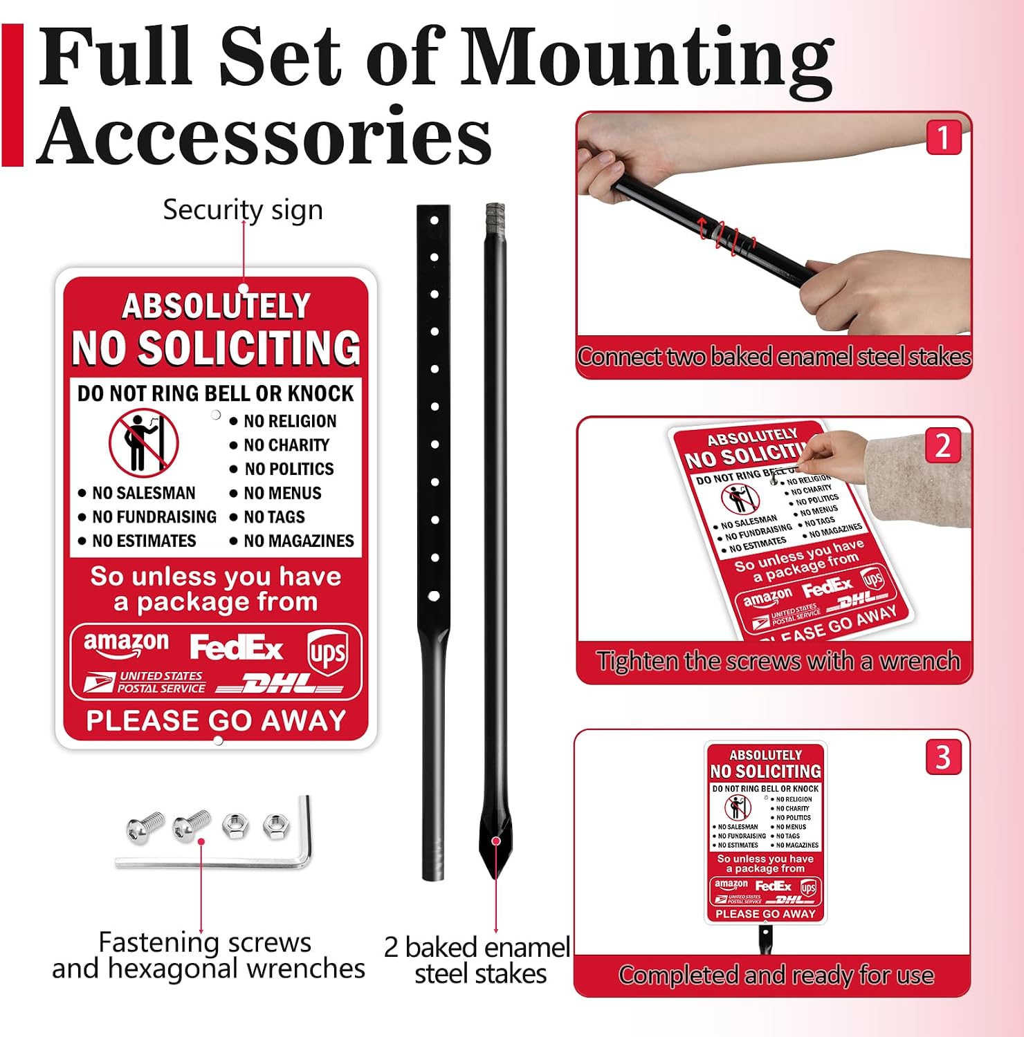 14" x 10" Large No Soliciting Sign with 36" Heavy Duty Steel Stake | Absolutely No Soliciting No Religious Aluminum