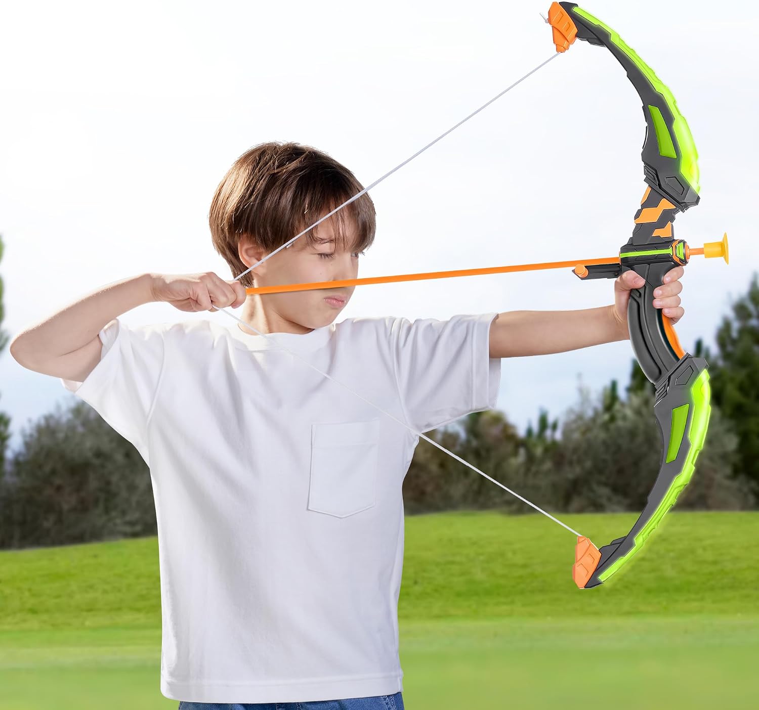 Kids Bow and Arrow Set with LED Flash Lights, Outdoor Archery Set Toy Gift for Boys and Girls Ages 6-12 with Suction