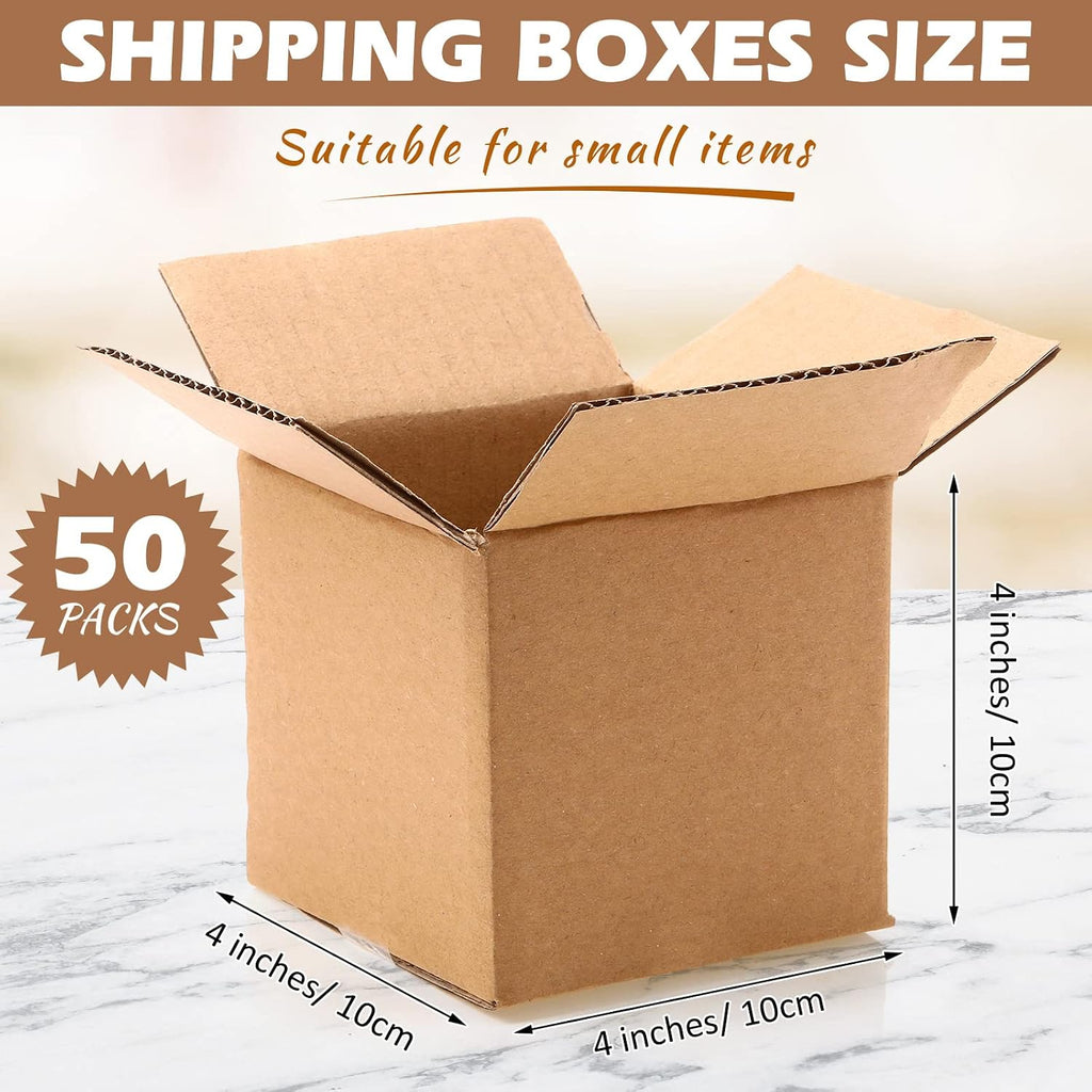 50 Pack Small Shipping Boxes 4x4x4 Inch Brown Cardboard