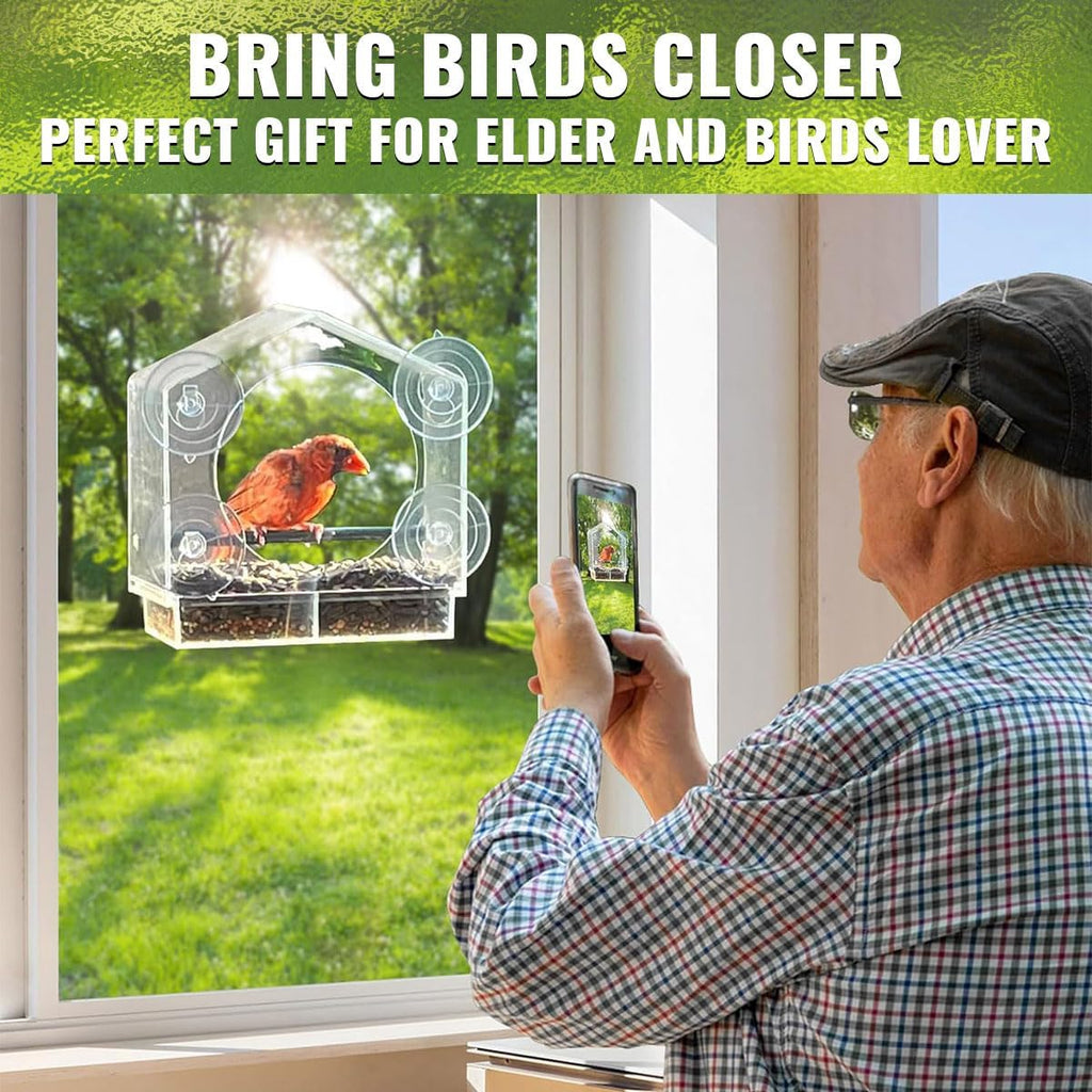 Window Bird Feeder with Strong Suction Cups - Slide-Out Tray