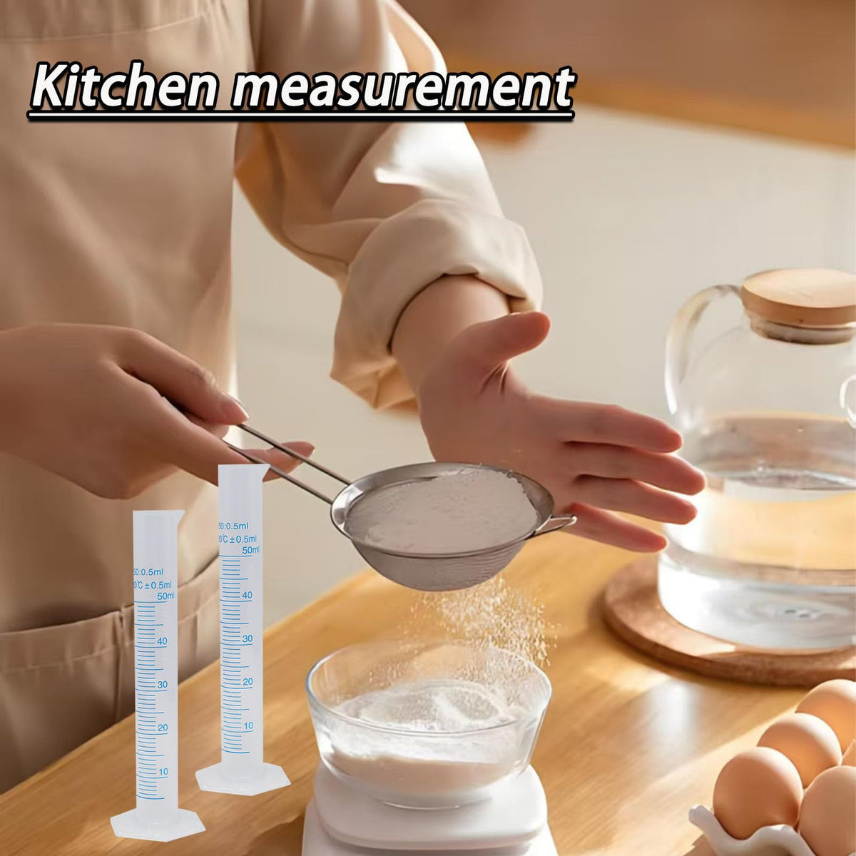 OYWOBET 3Pcs 50ml Clear Plastic Cylinder Measuring Cup, Blue Scale Line