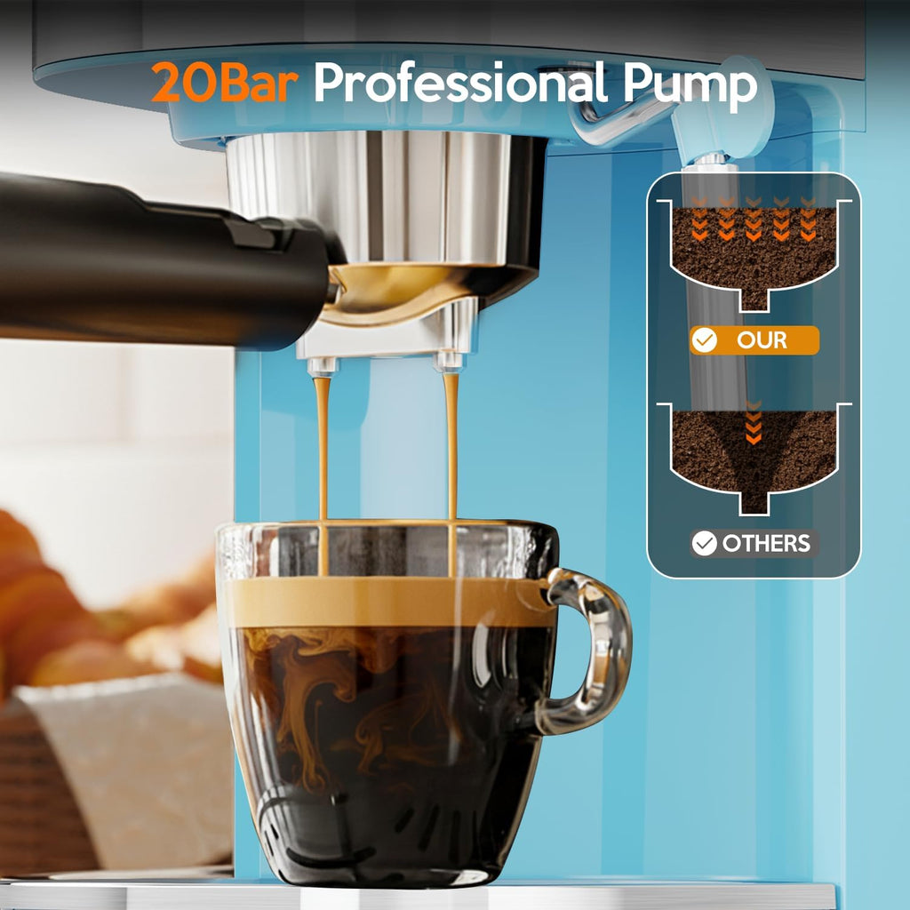 20 Bar Espresso Machine Semi-Automatic, Professional Coffee Maker with Milk Frother Steam Wand & 45OZ Removable Water