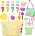 Beach Toys for Kids and Mesh Beach Bag with Zipper, Large Beach Tote with 8 Pockets, Sand Toys Storage Pool Bag Beach