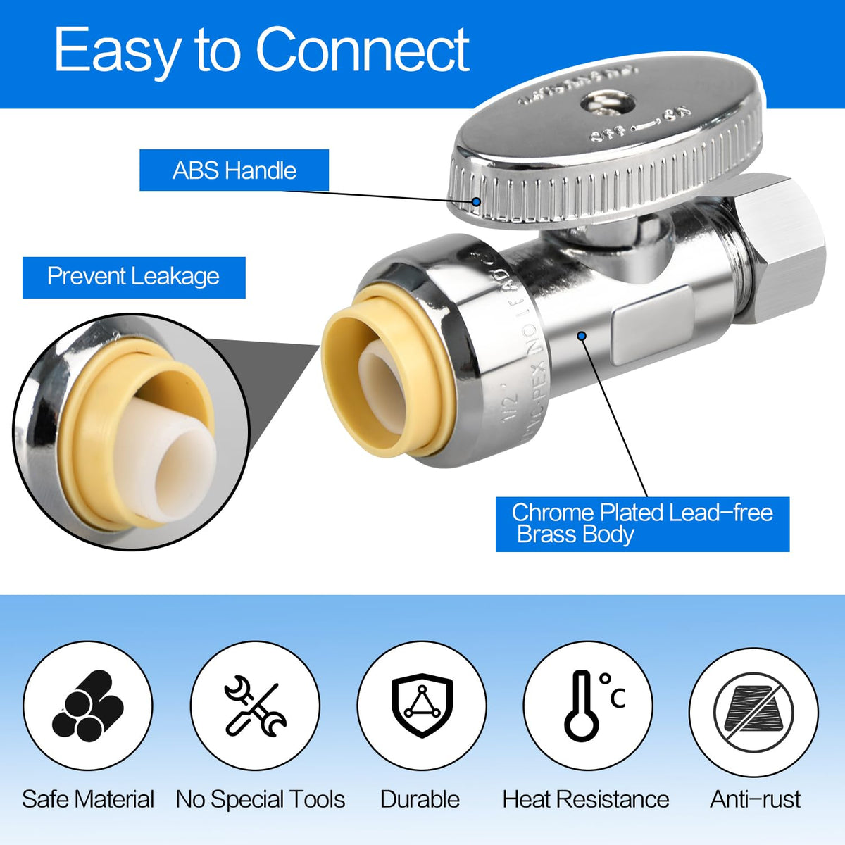 20pcs Straight Stop Valve, 1/2" PTC Input, 3/8" OD Compression Output